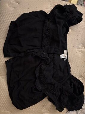 Black Cropped Button Cardigan with Lace Trim